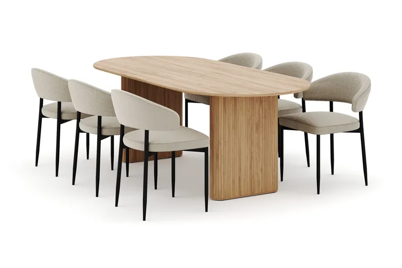Noira Ovalt Matbord 220 cm med 6 Sawako Stolar, Natur
