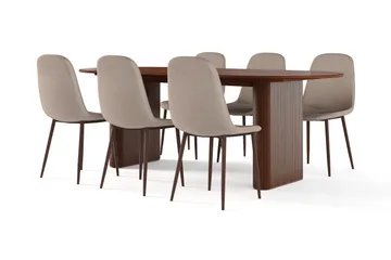 Noira Ovalt Matbord 220 cm Valnöt +  6 st Nibe stol brun med valnöt ben - Brun - Products - Möbler - Bord & matgrupp - Matgrupp