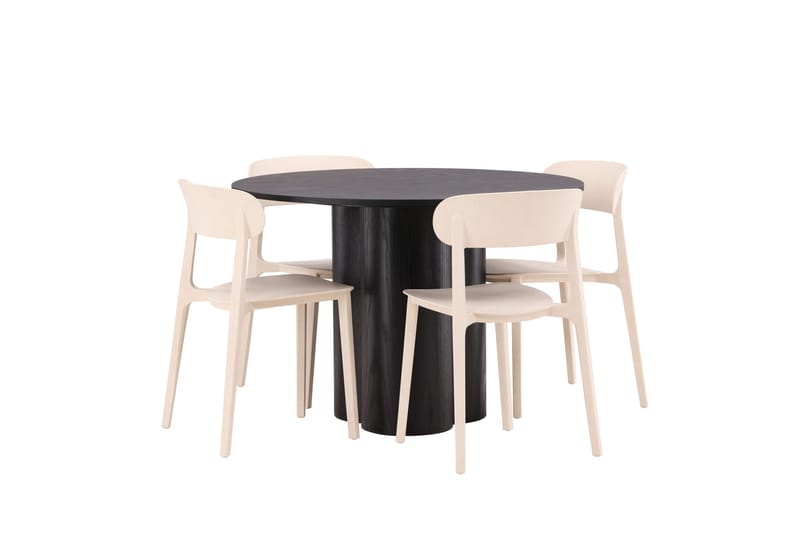 Olivia Matgrupp 110 cm Rund med 4 Åstol Stolar - Beige - Products - Möbler - Bord & matgrupp - Matgrupp