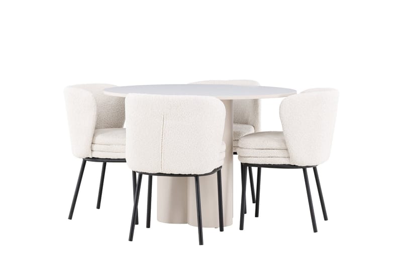 Olivia Matgrupp 110 cm Rund med 4 Agnes stolar - Beige/Vit - Products - Möbler - Bord & matgrupp - Matgrupp