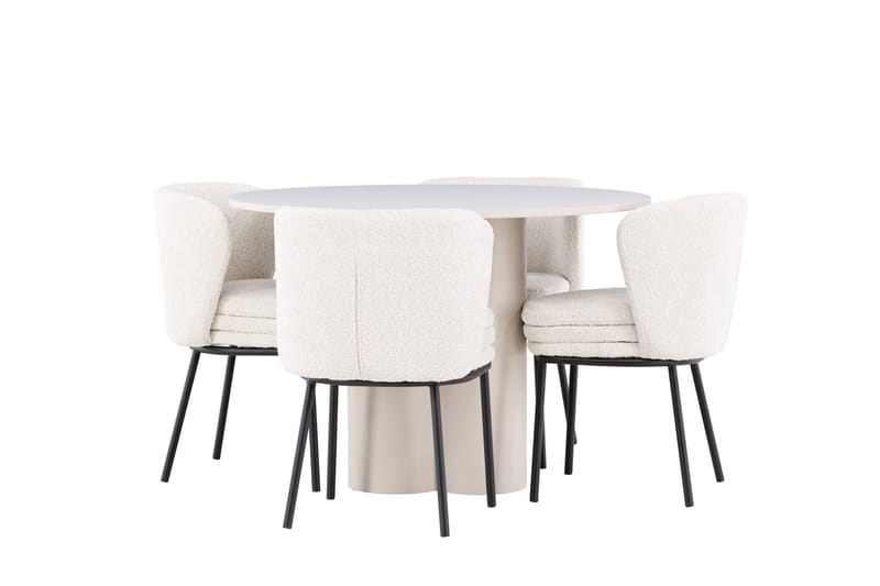 Olivia Matgrupp 110 cm Rund med 4 Agnes stolar - Beige/Vit - Products - Möbler - Bord & matgrupp - Matgrupp
