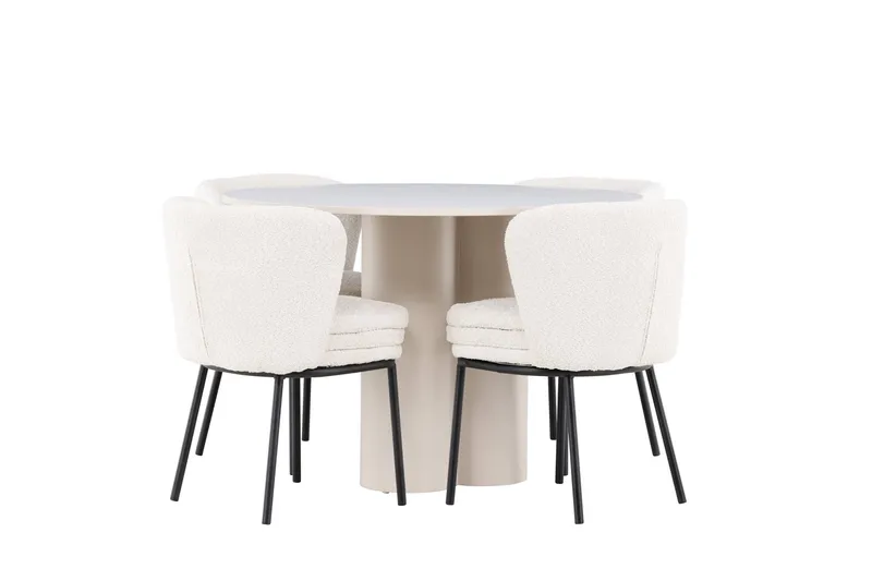 Olivia Matgrupp 110 cm Rund med 4 Agnes stolar, Beige/Vit