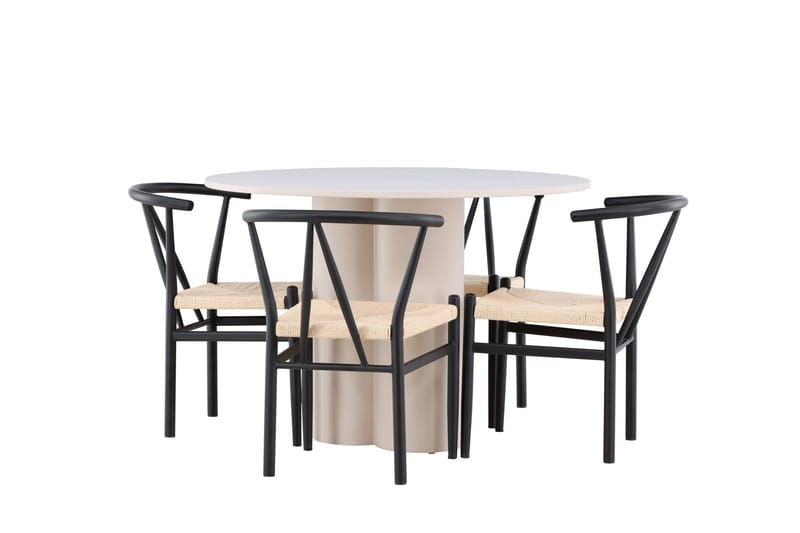 Olivia Matgrupp 110 cm Rund med 4 Alfons stolar - Beige/Svart - Products - Möbler - Bord & matgrupp - Matgrupp