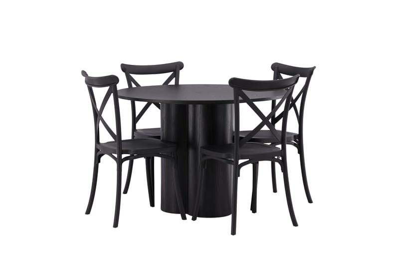 Olivia Matgrupp 110 cm Rund med 4 Crosett Stolar - Svart - Products - Möbler - Bord & matgrupp - Matgrupp