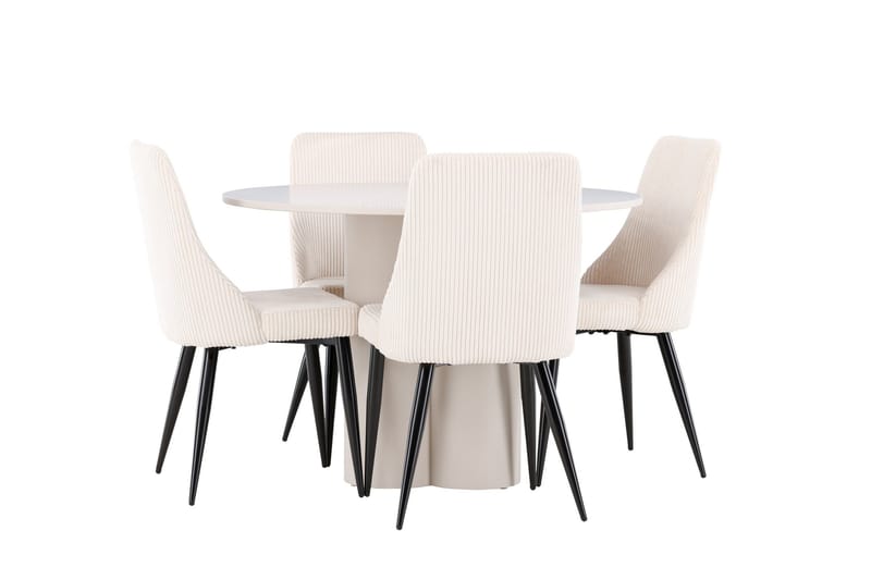 Olivia Matgrupp 110 cm Rund med 4 Leone stolar - Beige/Beige - Products - Möbler - Bord & matgrupp - Matgrupp