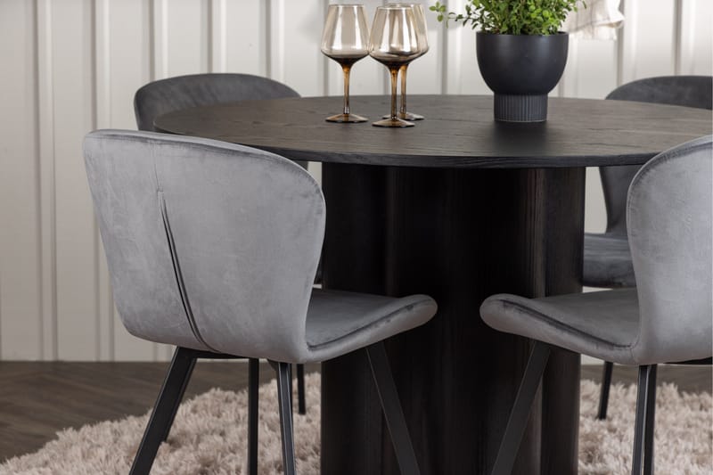 Olivia Matgrupp 110 cm Rund med 4 Lilja Stolar - Svart - Products - Möbler - Bord & matgrupp - Matgrupp
