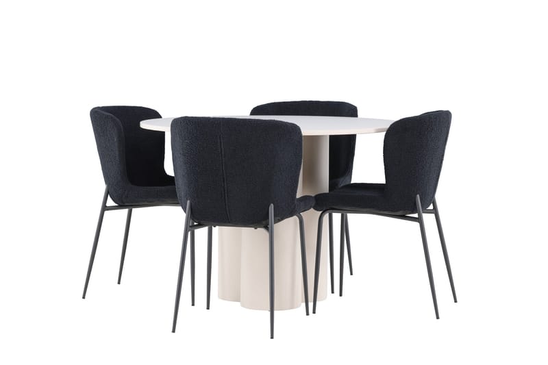 Olivia Matgrupp 110 cm Rund med 4 Modesto stolar - Beige/Svart - Products - Möbler - Bord & matgrupp - Matgrupp