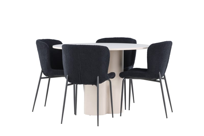 Olivia Matgrupp 110 cm Rund med 4 Modesto stolar - Beige/Svart - Products - Möbler - Bord & matgrupp - Matgrupp