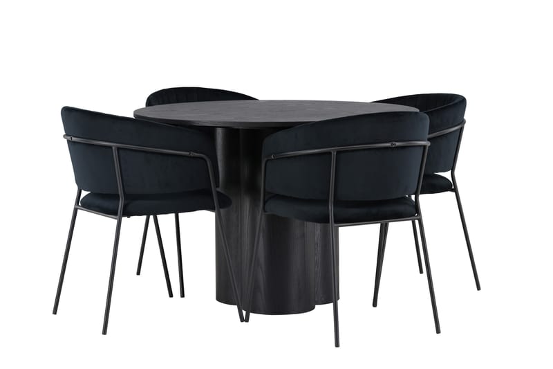 Olivia Matgrupp 110 cm Rund med 4 Selma Stolar - Svart - Products - Möbler - Bord & matgrupp - Matgrupp