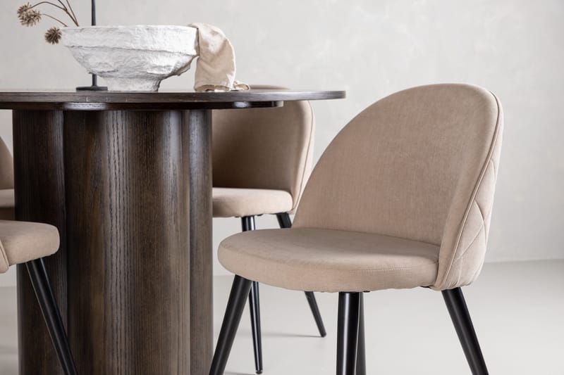 Olivia Matgrupp 110 cm Rund med 4 Velvet stolar - Beige - Products - Möbler - Bord & matgrupp - Matgrupp