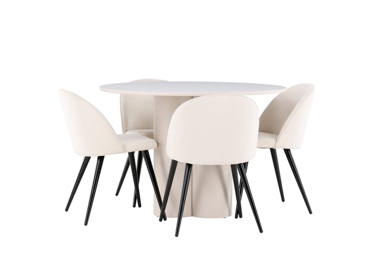 Olivia Matgrupp 110 cm Rund med 4 Velvet stolar - Beige/Beige - Products - Möbler - Bord & matgrupp - Matgrupp