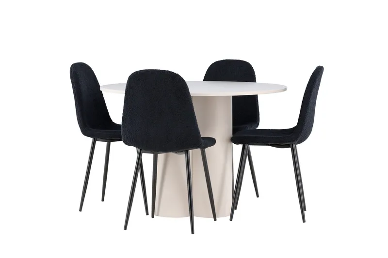 Olivia Matgrupp 110 cm Rund med 4 Polar stolar - Beige/Svart - Products - Möbler - Bord & matgrupp - Matgrupp