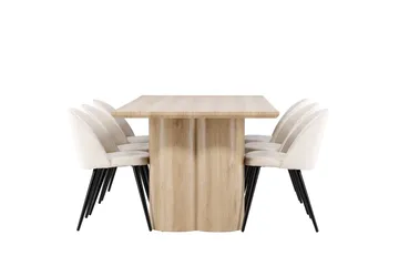 Olivia Matgrupp 210 cm Rektangulär med 6 Velvet stolar - Whitewash/Beige - Products - Möbler - Bord & matgrupp - Matgrupp