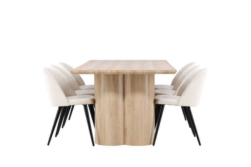 Olivia Matgrupp 210 cm Rektangulär med 6 Velvet stolar - Whitewash/Beige - Products - Möbler - Bord & matgrupp - Matgrupp