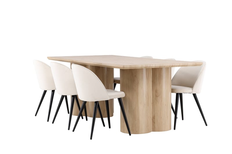 Olivia Matgrupp 210 cm Rektangulär med 6 Velvet stolar - Whitewash/Beige - Products - Möbler - Bord & matgrupp - Matgrupp