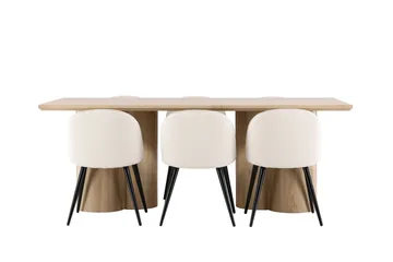 Olivia Matgrupp 210 cm Rektangulär med 6 Velvet stolar - Whitewash/Beige - Products - Möbler - Bord & matgrupp - Matgrupp