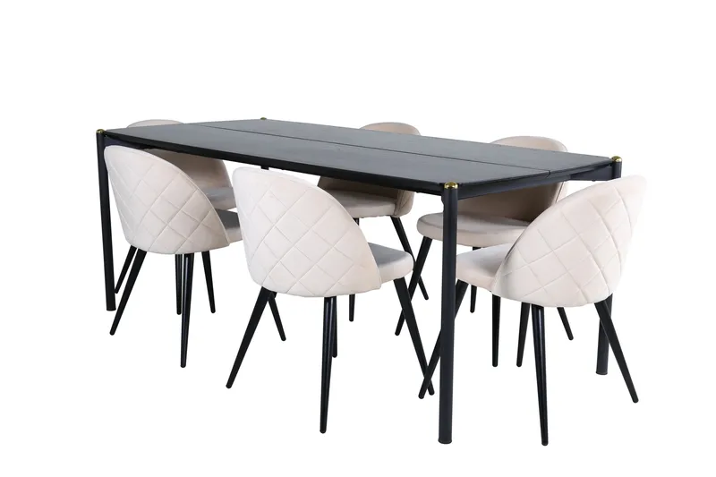 Pelle Matgrupp 190 cm Rektangulär med 6 Velvet stolar, Beige