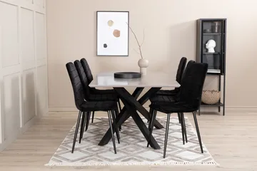 Penny Matgrupp 190 cm inkl 6 Robin Sammetsstolar - Grå/Svart - Products - Möbler - Bord & matgrupp - Matgrupp