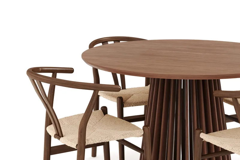 Peyra Matgrupp 120 cm Rund med 4 Dastoori Matstol - 2220070-4,1893317-1 - Valnöt / Brun / Beige - Products - Möbler - Bord & matgrupp - Matgrupp