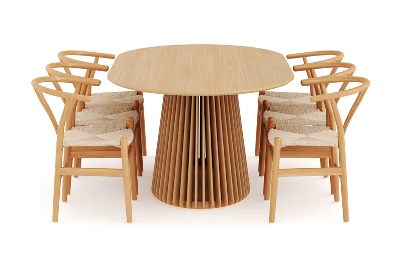 Peyra Matgrupp 200 cm Ovalt Ek med 6 Dastoori Matstol - 2220068-6,1893461-1 - Natur - Products - Möbler - Bord & matgrupp - Matgrupp