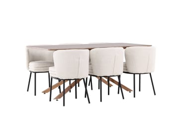 Piazza Matgrupp 180 cm Rektangulär med 6 Agnes stolar - Mocca/Vit - Products - Möbler - Bord & matgrupp - Matgrupp