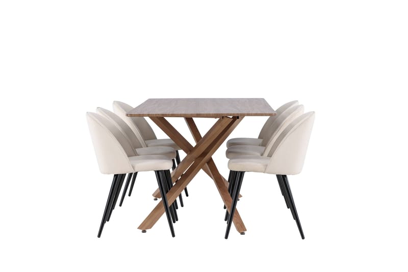 Piazza Matgrupp 180 cm Rektangulär med 6 Velvet stolar - Mocca/Beige - Products - Möbler - Bord & matgrupp - Matgrupp