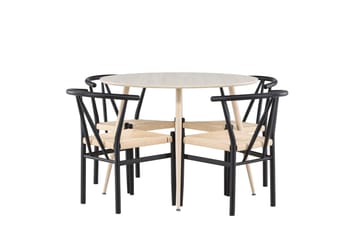 Plaza Matgrupp 100 cm Rund med 4 Alfons stolar - Whitewash/Svart - Products - Möbler - Bord & matgrupp - Matgrupp