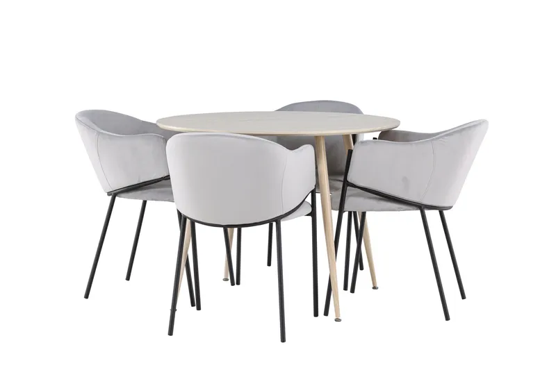 Plaza Matgrupp 100 cm Rund med 4 Evelina stolar - Whitewash/Grå - Products - Möbler - Bord & matgrupp - Matgrupp