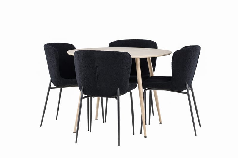 Plaza Matgrupp 100 cm Rund med 4 Modesto stolar - Whitewash/Svart - Products - Möbler - Bord & matgrupp - Matgrupp