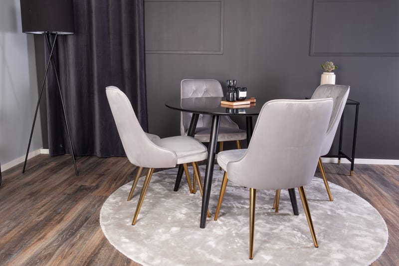 Plaza Matgrupp 100 cm Rund med 4 Velvet Deluxe stolar - Guld - Products - Möbler - Bord & matgrupp - Matgrupp