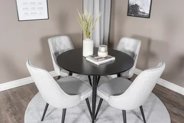 Plaza Matgrupp 100 cm Rund med 4 Velvet Deluxe stolar - Svart - Products - Möbler - Bord & matgrupp - Matgrupp