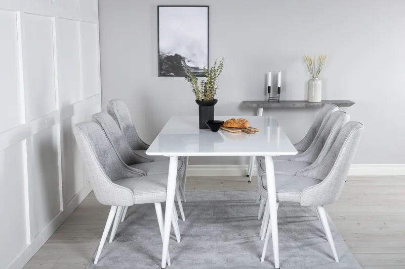 Polar Matgrupp 180 cm Rektangulär med 6 Velvet Deluxe stolar - Grå - Products - Möbler - Bord & matgrupp - Matgrupp