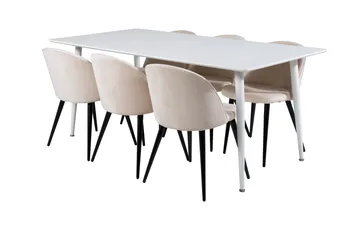 Polar Matgrupp 180 cm Rektangulär med 6 Velvet stolar - Beige - Products - Möbler - Bord & matgrupp - Matgrupp