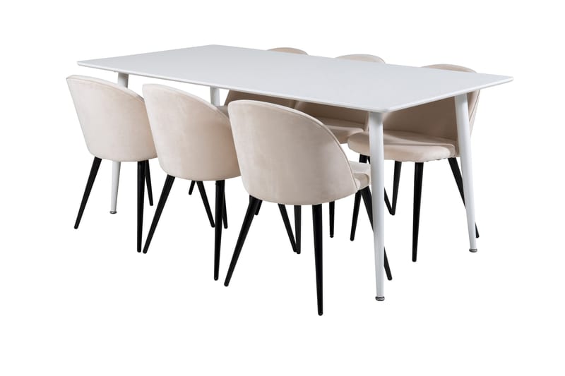 Polar Matgrupp 180 cm Rektangulär med 6 Velvet stolar - Beige - Products - Möbler - Bord & matgrupp - Matgrupp