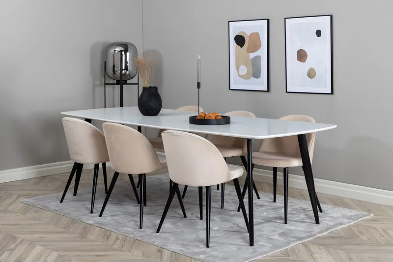 Polar Matgrupp 240 cm Rektangulär med 6 Velvet stolar - Beige - Products - Möbler - Bord & matgrupp - Matgrupp