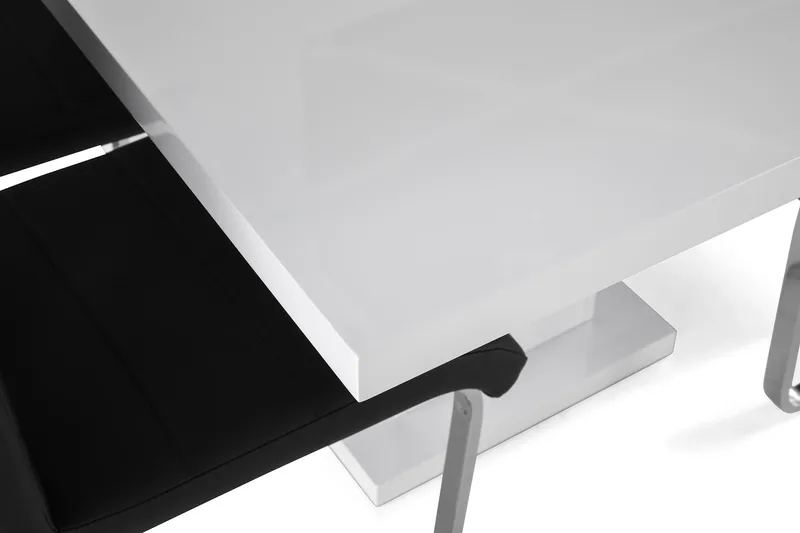 Ratliff Matgrupp 180 cm + 6 Stolar Förlängningsbart med illäggsskiva - Vit / Svart Pu / Krom - Products - Möbler - Bord & matgrupp - Matgrupp