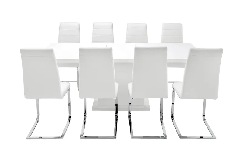 Ratliff Matgrupp 180 cm + 8 Sorado Stol - Vit/Krom - Products - Möbler - Bord & matgrupp - Matgrupp