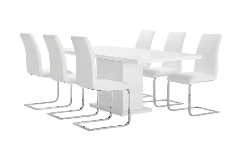Ratliff Matgrupp 180 cm + 6 Sorado Stol, Vit/Krom