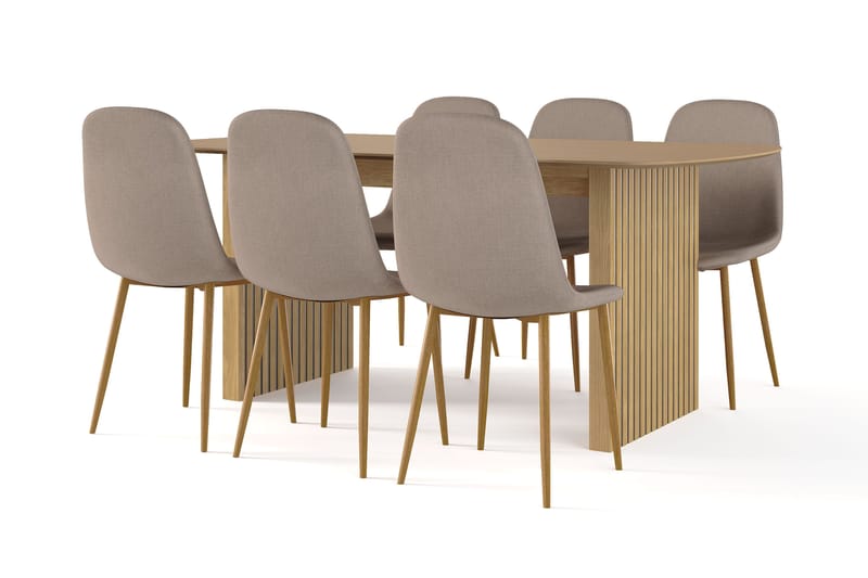 Richeto Matbord 180 cm ek +  6 st Nibe stol brun med ek ben, Natur/Brun