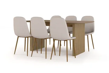 Richeto Matbord 180 cm ek +  6 st Nibe stol beige med ek ben, Ek