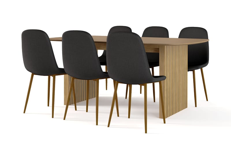 Richeto Matbord 180 cm ek +  6 st Nibe stol svart med ek ben - Ek - Products - Möbler - Bord & matgrupp - Matgrupp