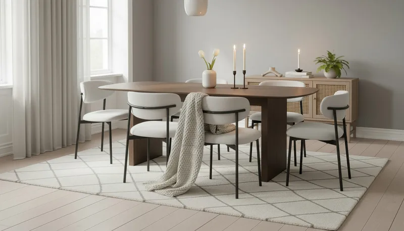 Richeto Matbord 180 cm med 6 Lucy Matstolar - Rökt ek / Vit Bouclé - Products - Möbler - Bord & matgrupp - Matgrupp