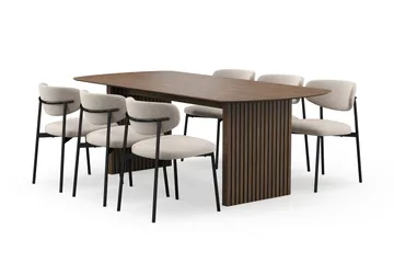 Richeto Matbord 210 cm med 6 Lucy Matstolar - Rökt ek / Greige Bouclé - Products - Möbler - Bord & matgrupp - Matgrupp