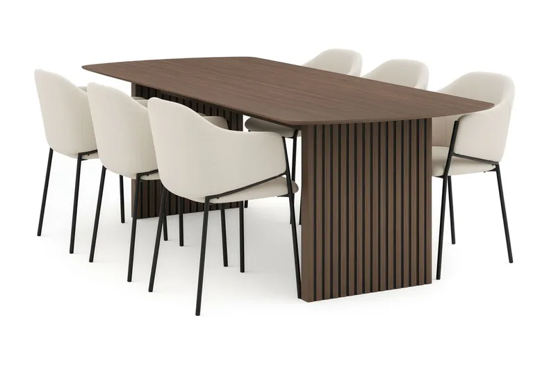 Richeto Matbord 240 cm med 6 Filip Matstolar, Rökt ek / Vit Bouclé
