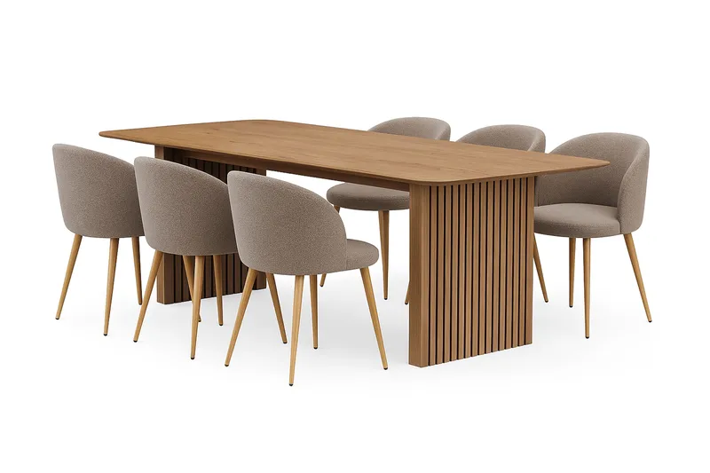 Richeto Matbord 240 cm med 6 Greya Matstolar med armstöd - Ek - Products - Möbler - Bord & matgrupp - Matgrupp