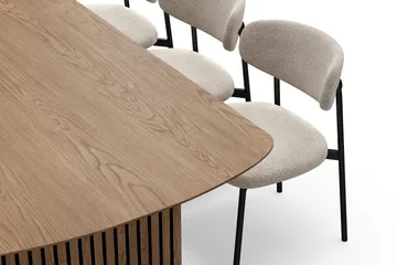 Richeto Matbord 240 cm med 6 Lucy Matstolar - Naturlig finish / Greige Bouclé / Metallben Svart - Products - Möbler - Bord & matgrupp - Matgrupp