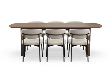 Richeto Matbord 240 cm med 6 Lucy Matstolar - Rökt ek / Greige Bouclé - Products - Möbler - Bord & matgrupp - Matgrupp