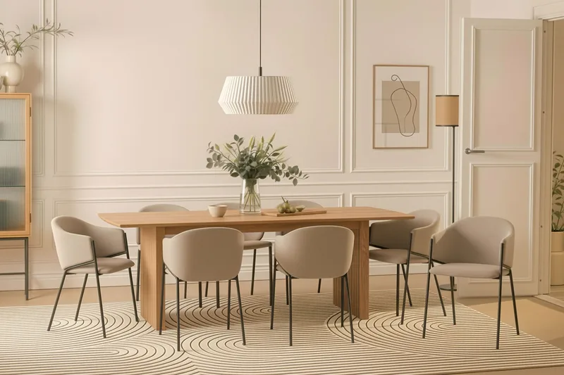 Richeto Matbord 240 cm med 8 Filip Matstolar - Naturlig finish / Taupe Bouclé - Products - Möbler - Bord & matgrupp - Matgrupp