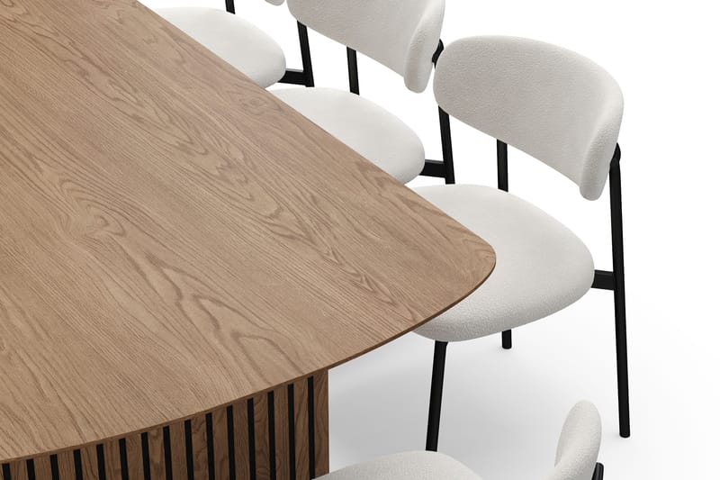 Richeto Matbord 240 cm med 8 Lucy Matstolar - Naturlig finish / Vit Bouclé / Metallben Svart - Products - Möbler - Bord & matgrupp - Matgrupp