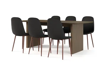 Richeto Matbord Rökt Ek 210 cm valnöt +  6 st Nibe stol svart med valnöt ben - Brun/Svart - Products - Möbler - Bord & matgrupp - Matgrupp